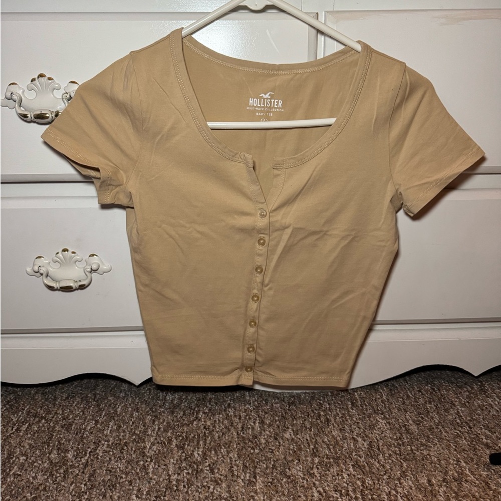 Hollister Tan Fitted Button Down Tee